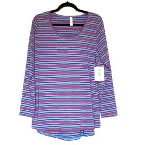 LuLaRoe Lynnae Tunic Top Purple Blue Stripe Size XL Scoop Neck Long Sleeve